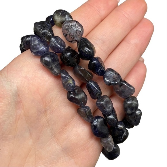 Iolite Beaded Stretch Bracelet Gemstone Stone Crystal Tumbled - Picture 8 of 8